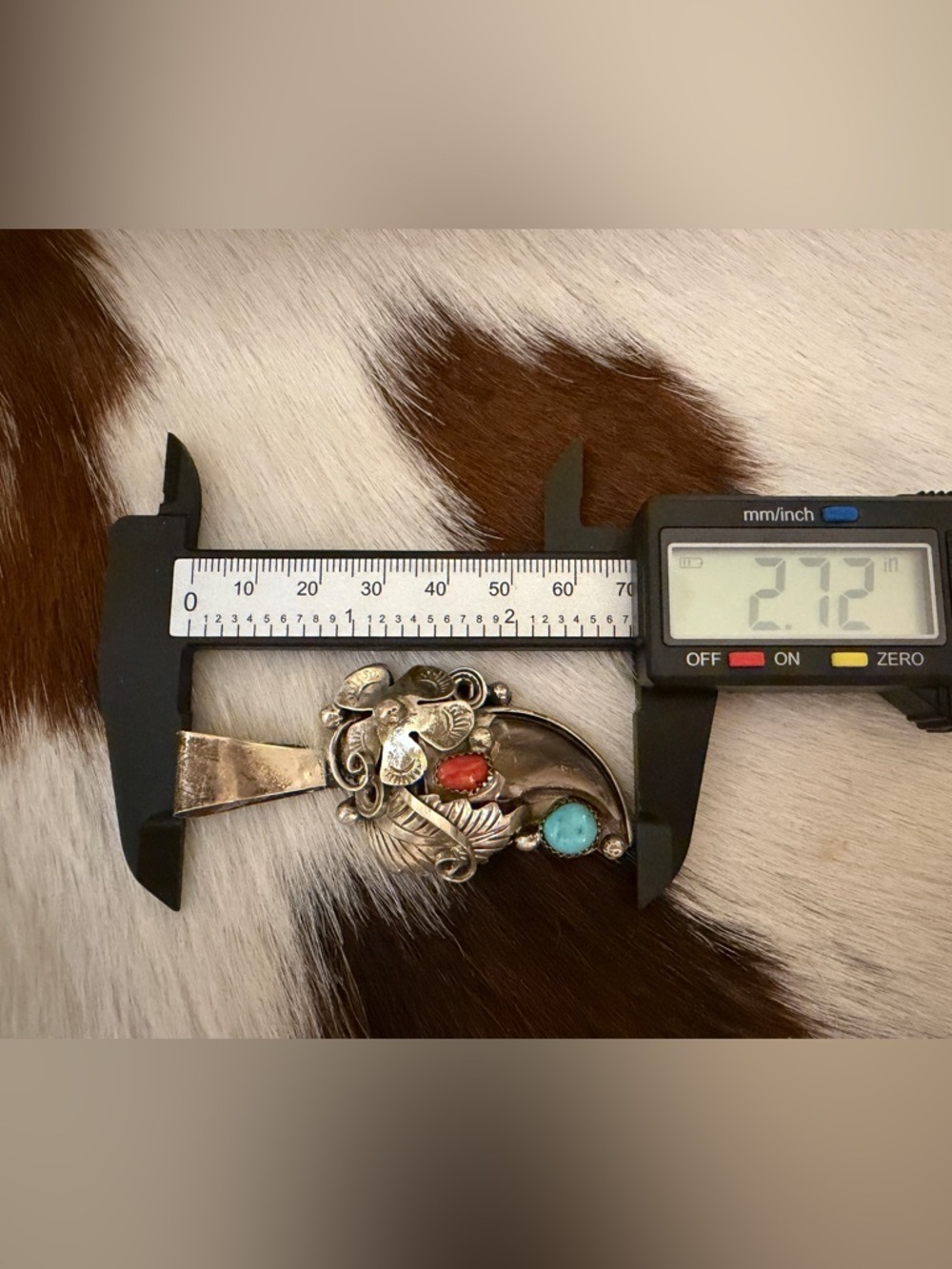 ❤️ Signed Navajo Jerry Thompson Kingman Turquoise Coral Bear Claw Pendant 925 - Picture 12 of 14